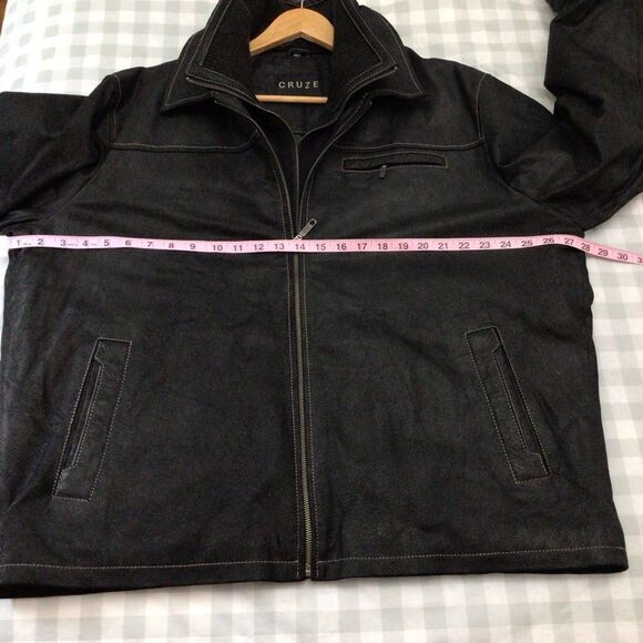 CRUZE men black genuine leather jacket mid season classic plus size 2XL - Picture 14 of 16